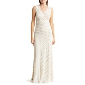 Go Couture Striped Sleeveless Maxi Wrap Dress Beige & White Women's M Medium NEW